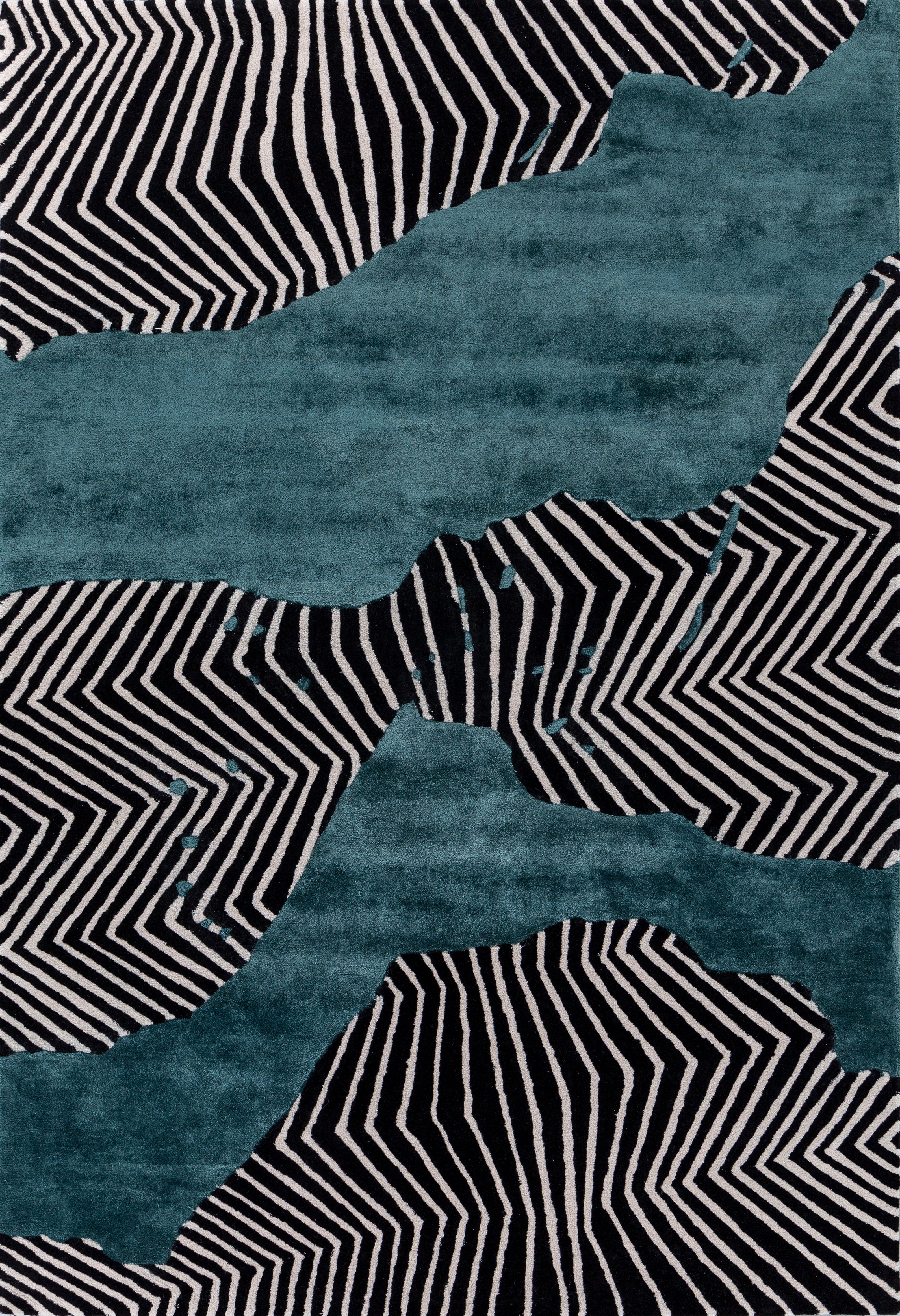 Carpet For Living room 6x9 Feet Grey and Black Wool and Viscose Rectangle Abstract Rug