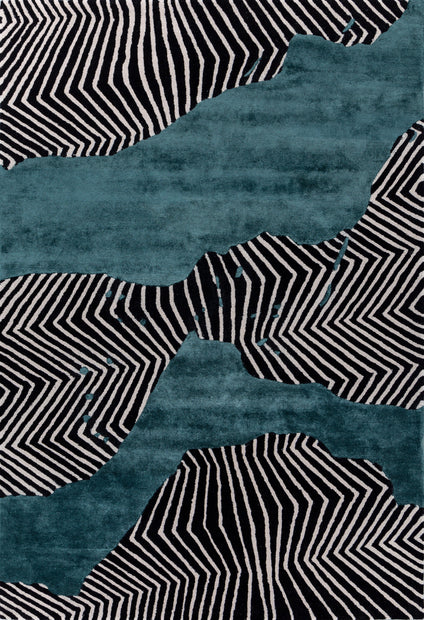 Carpet For Living room 6x9 Feet Grey and Black Wool and Viscose Rectangle Abstract Rug