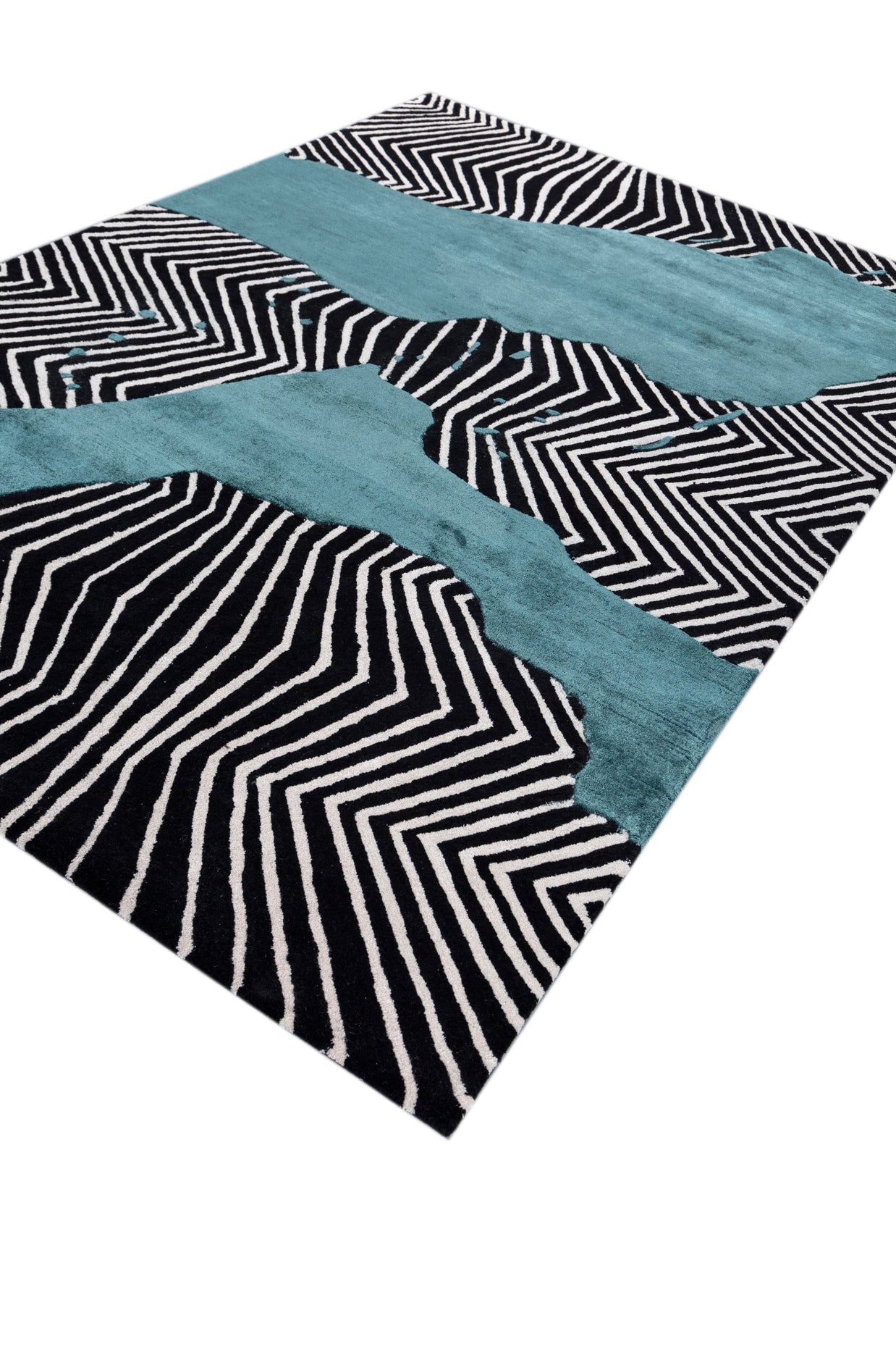 Carpet For Living room 6x9 Feet Grey and Black Wool and Viscose Rectangle Abstract Rug