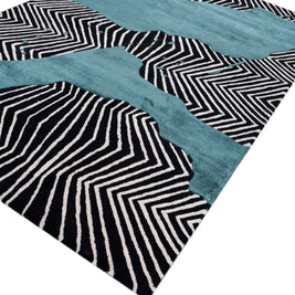 Carpet For Living room 6x9 Feet Grey and Black Wool and Viscose Rectangle Abstract Rug