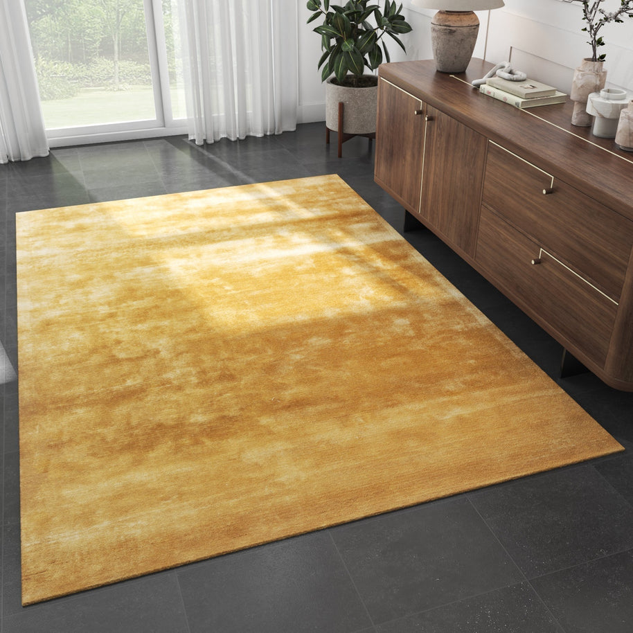 Carpet For Living room 5X8 Feet Gold Viscose Rectangle Solid Rug - I MEAN DESIGN