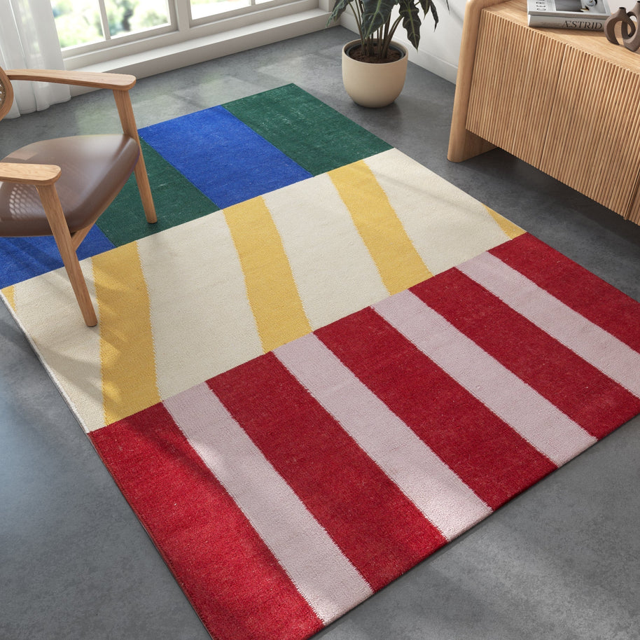 Carpet For Living room 5X8 Feet Red And Orange Wool Rectangle Abstract Rug - I MEAN DESIGN