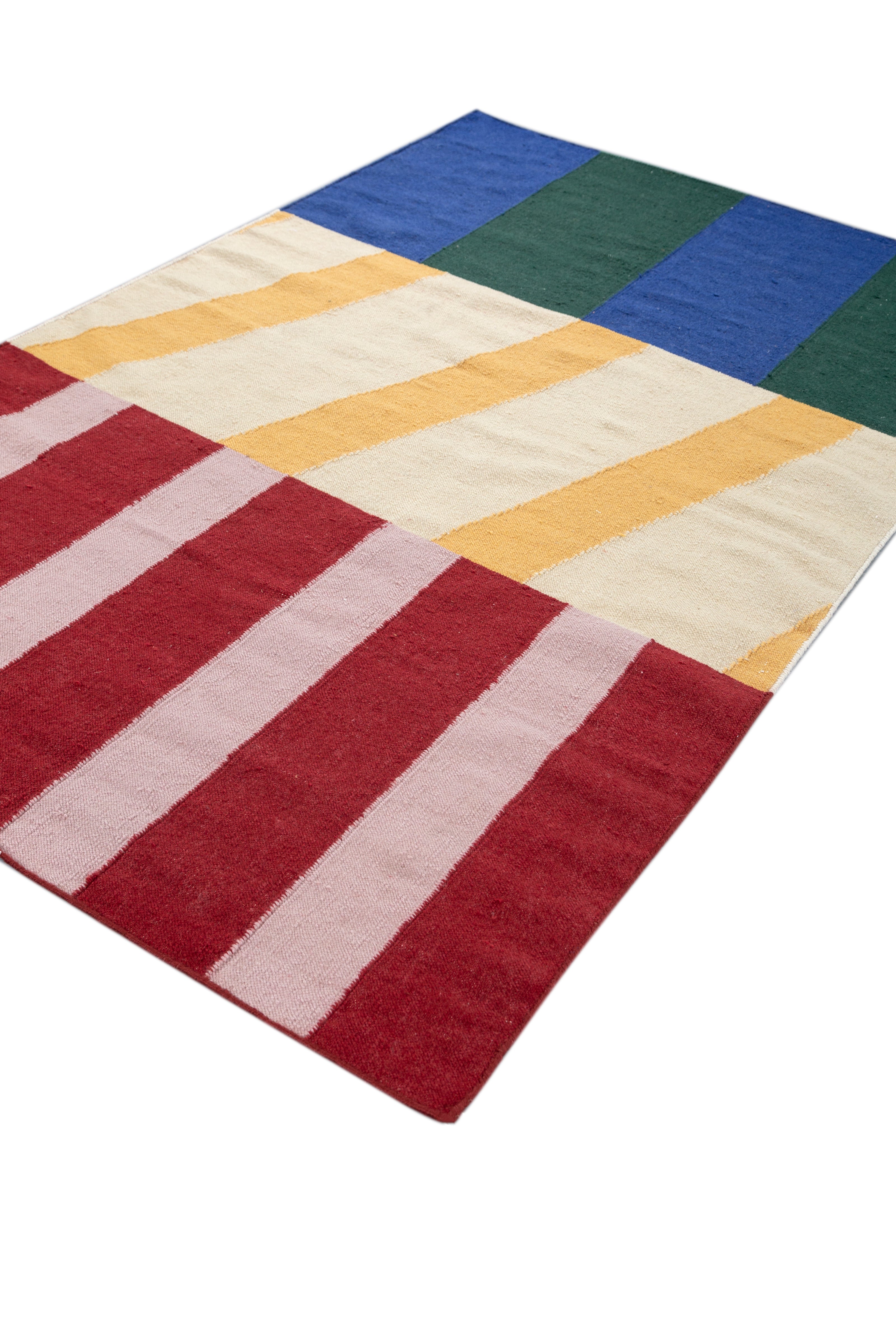 Carpet For Living room 5X8 Feet Red And Orange Wool Rectangle Abstract Rug