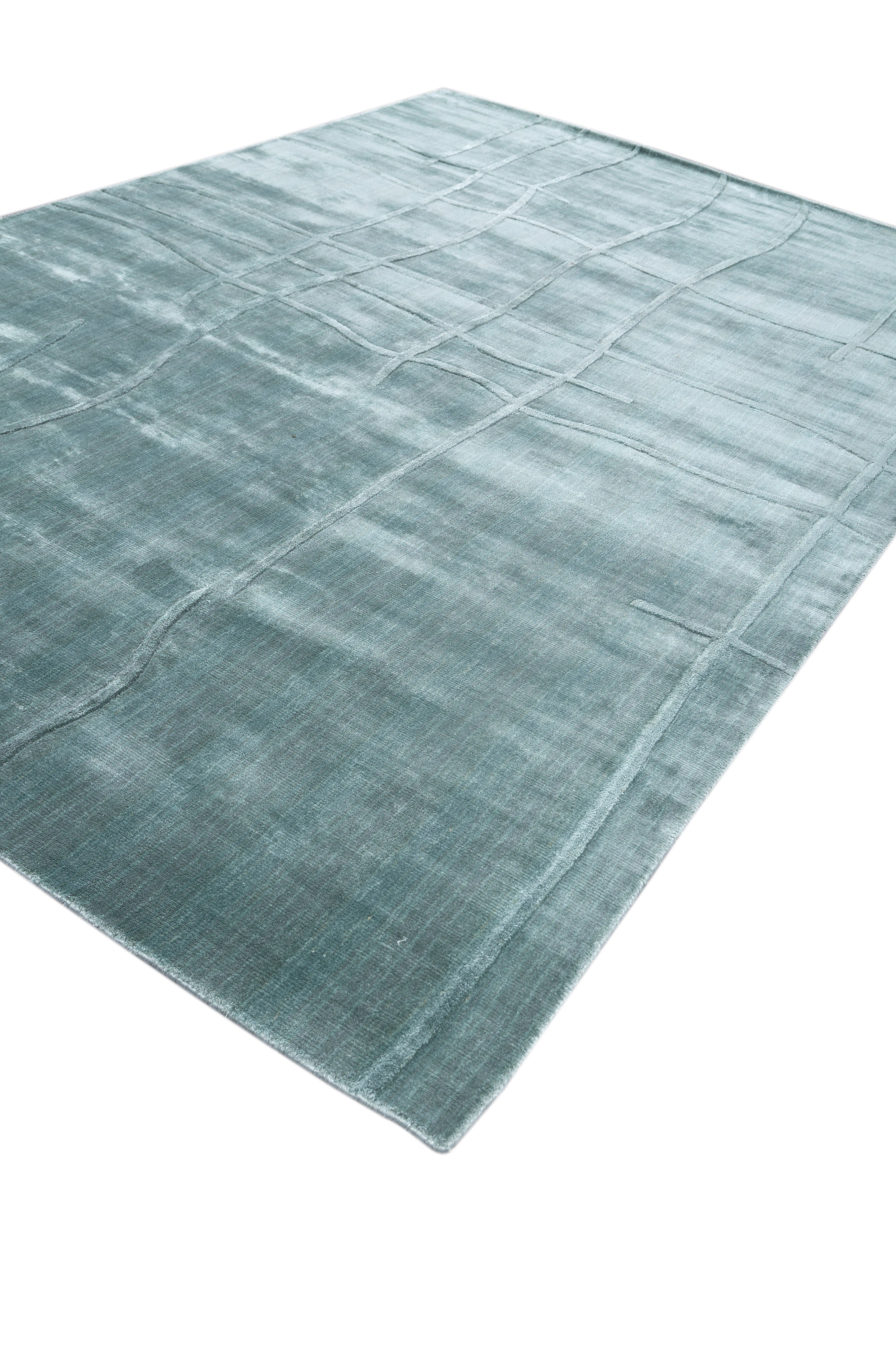 Carpet For Living room 6X9 Feet Blue Viscose Rectangle Solid Rug