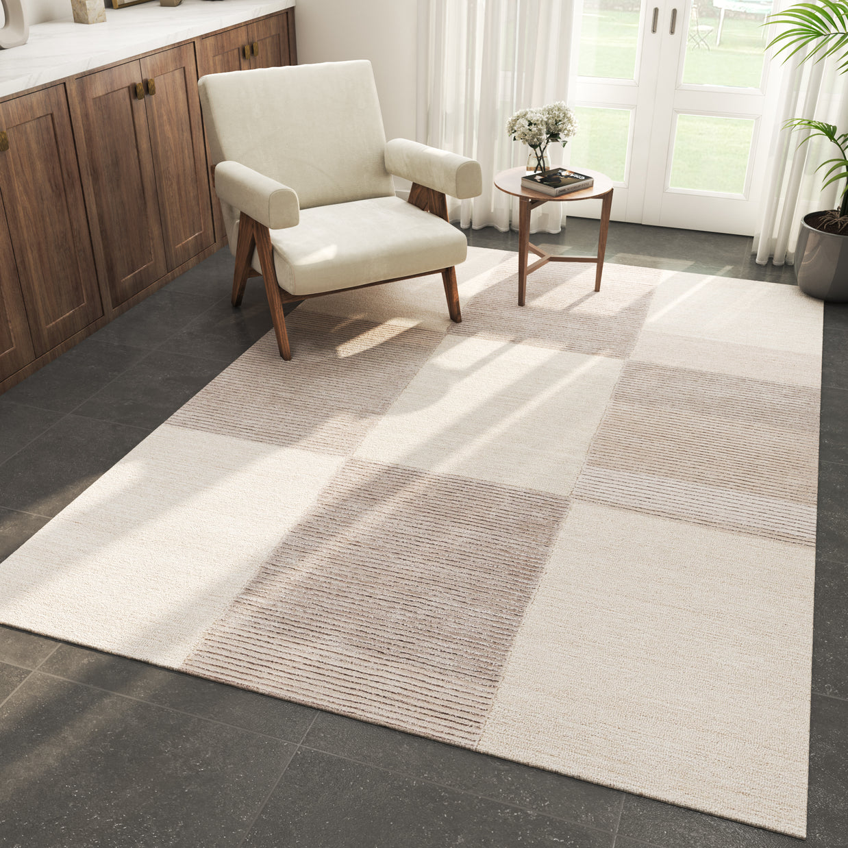 Carpet For Living room 5X8 Feet Ivory Wool & Viscose Rectangle Abstract Rug