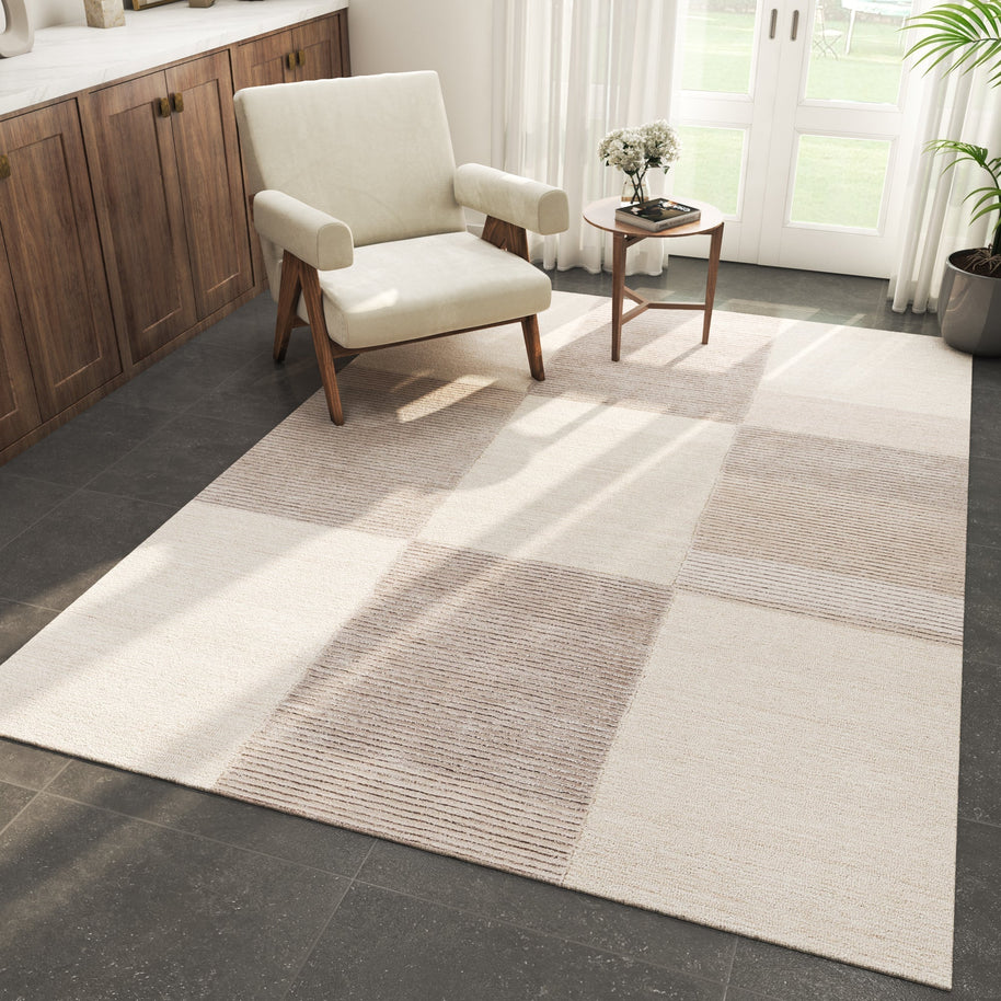 Carpet For Living room 5X8 Feet Ivory Wool & Viscose Rectangle Abstract Rug - I MEAN DESIGN