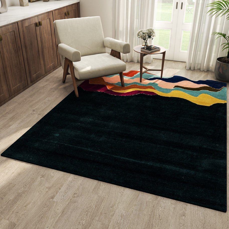 Carpet For Living room 4'4X6 Feet Blue Wool & Viscose Irregular Moroccan And Tribal Rug - I MEAN DESIGN
