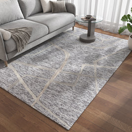 Carpet For Living room 4X6 Feet Grey And Black Wool & Viscose Rectangle Moroccan And Tribal Rug