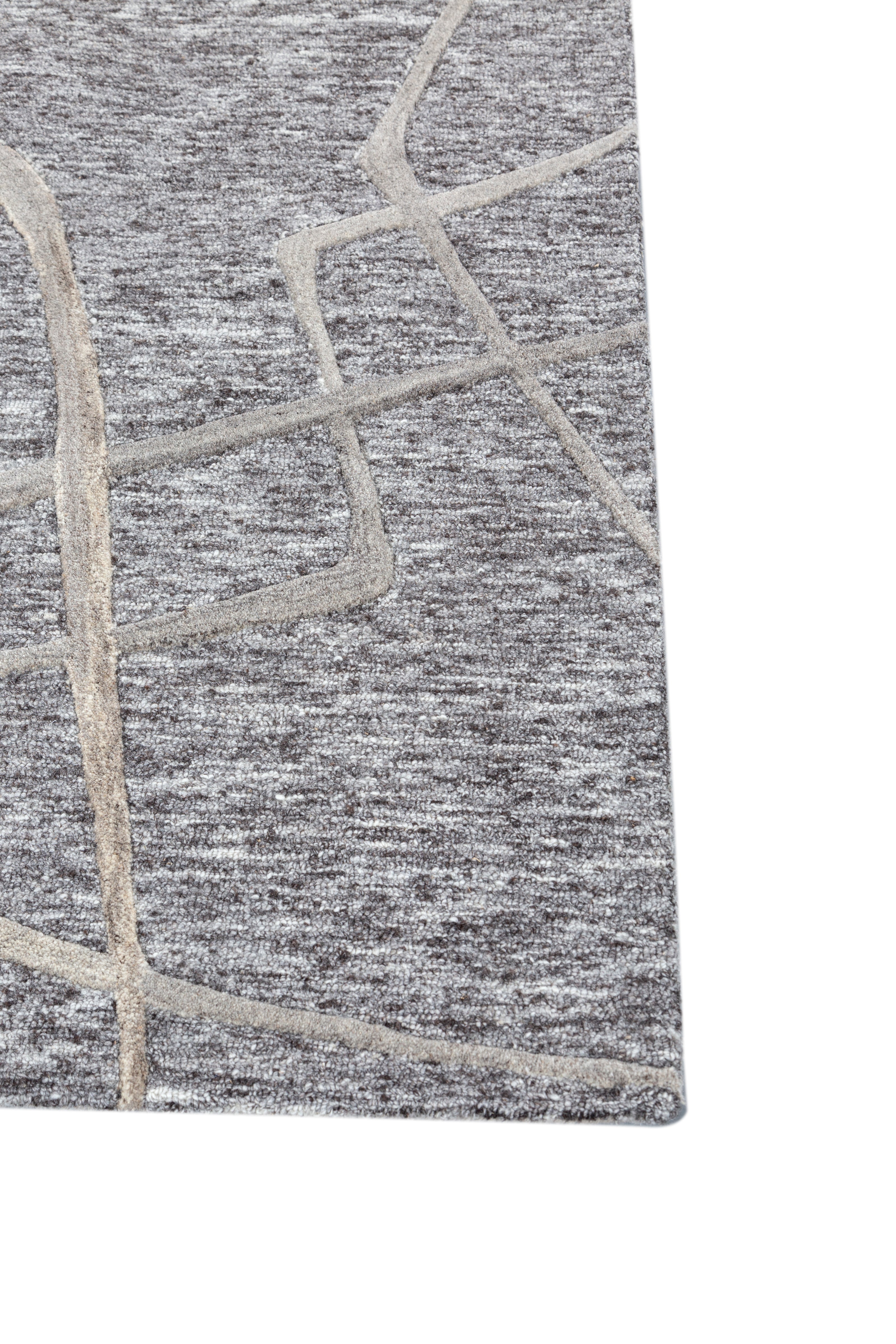 Carpet For Living room 4X6 Feet Grey And Black Wool & Viscose Rectangle Moroccan And Tribal Rug