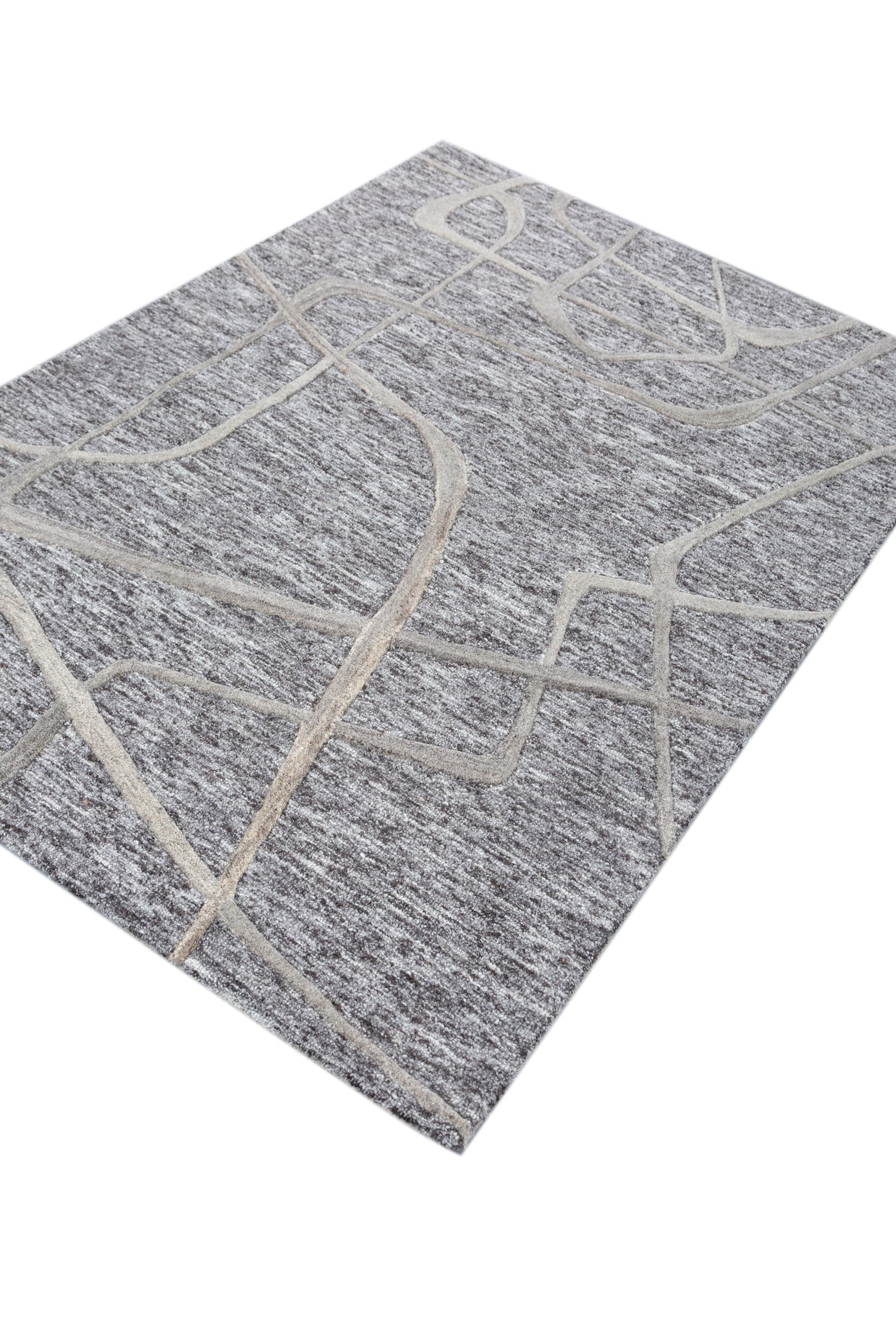 Carpet For Living room 4X6 Feet Grey And Black Wool & Viscose Rectangle Moroccan And Tribal Rug