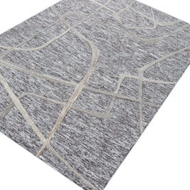 Carpet For Living room 4X6 Feet Grey And Black Wool & Viscose Rectangle Moroccan And Tribal Rug