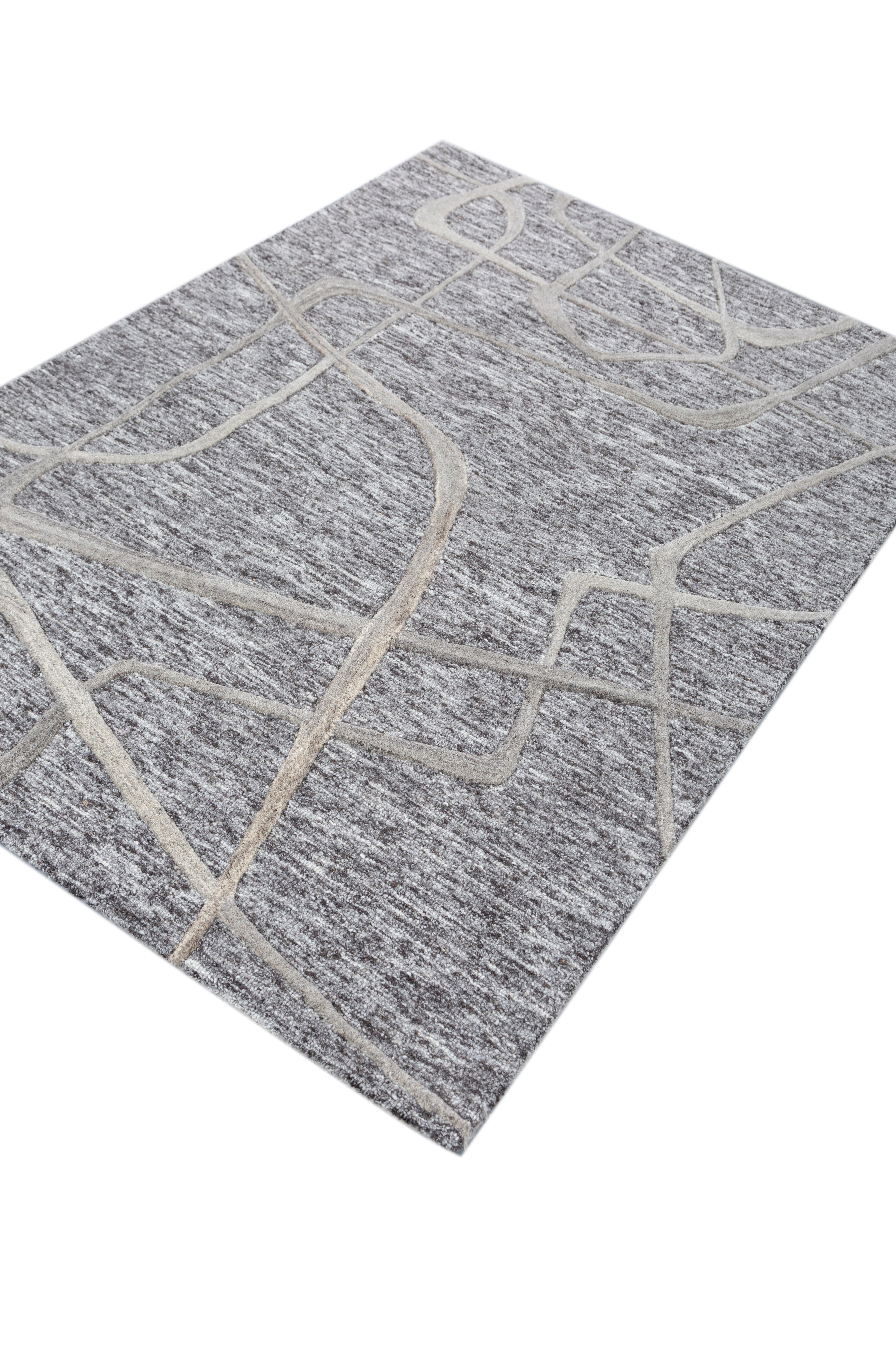 Carpet For Living room 4X6 Feet Grey And Black Wool & Viscose Rectangle Moroccan And Tribal Rug