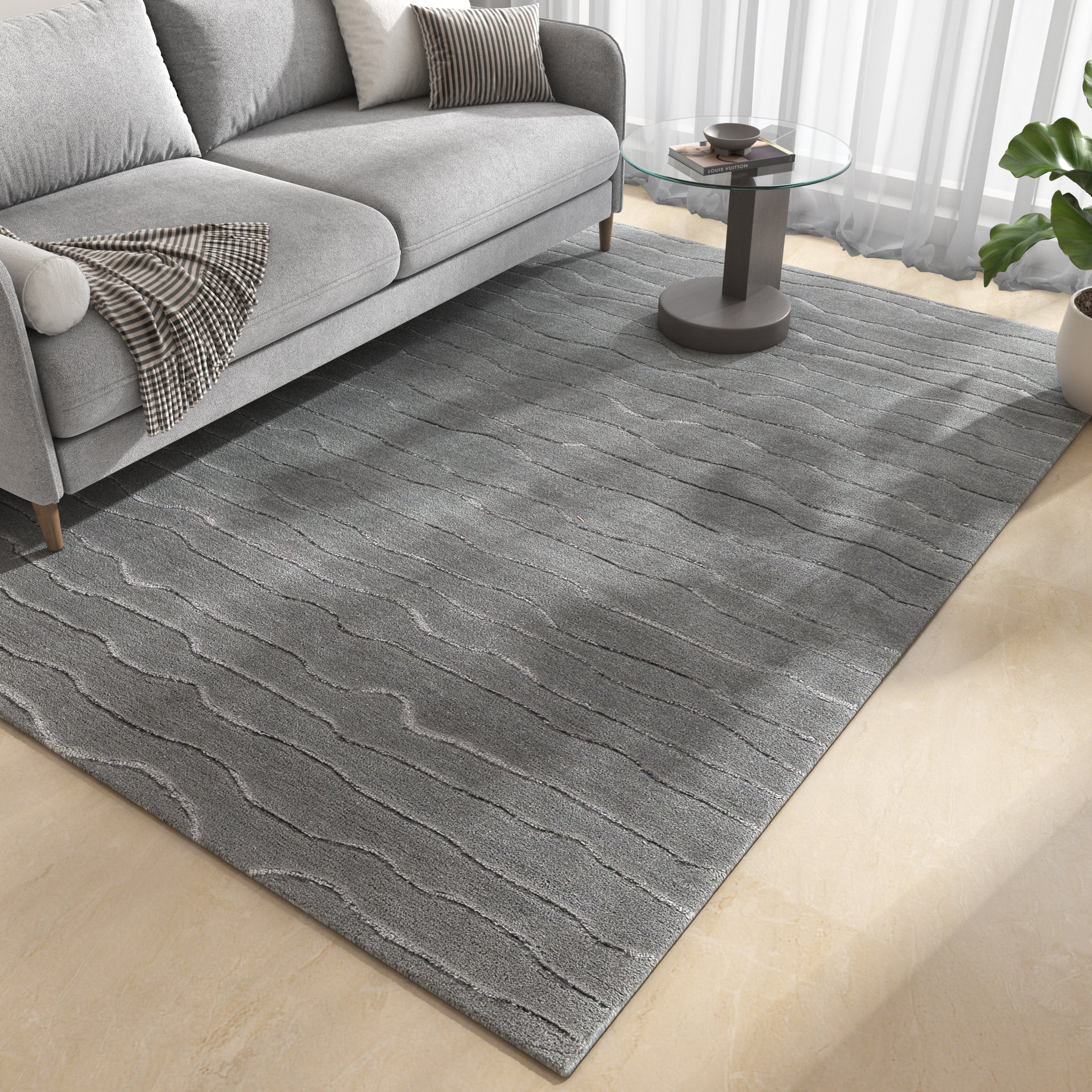 Carpet For Living room 4X6 Feet Blue Wool & Viscose Rectangle Solid Rug