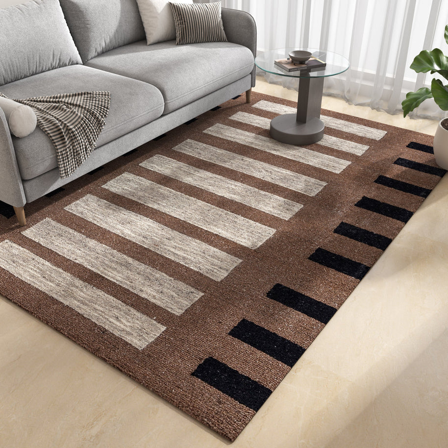 Carpet For Living room 4X6 Feet Beige And Brown Wool & Viscose Rectangle Moroccan And Tribal Rug - I MEAN DESIGN
