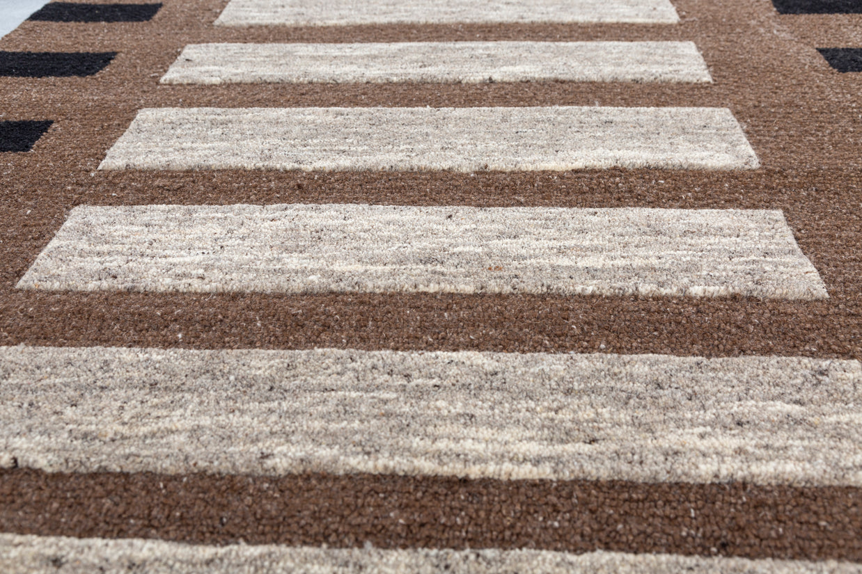 Carpet For Living room 4X6 Feet Beige And Brown Wool & Viscose Rectangle Moroccan And Tribal Rug