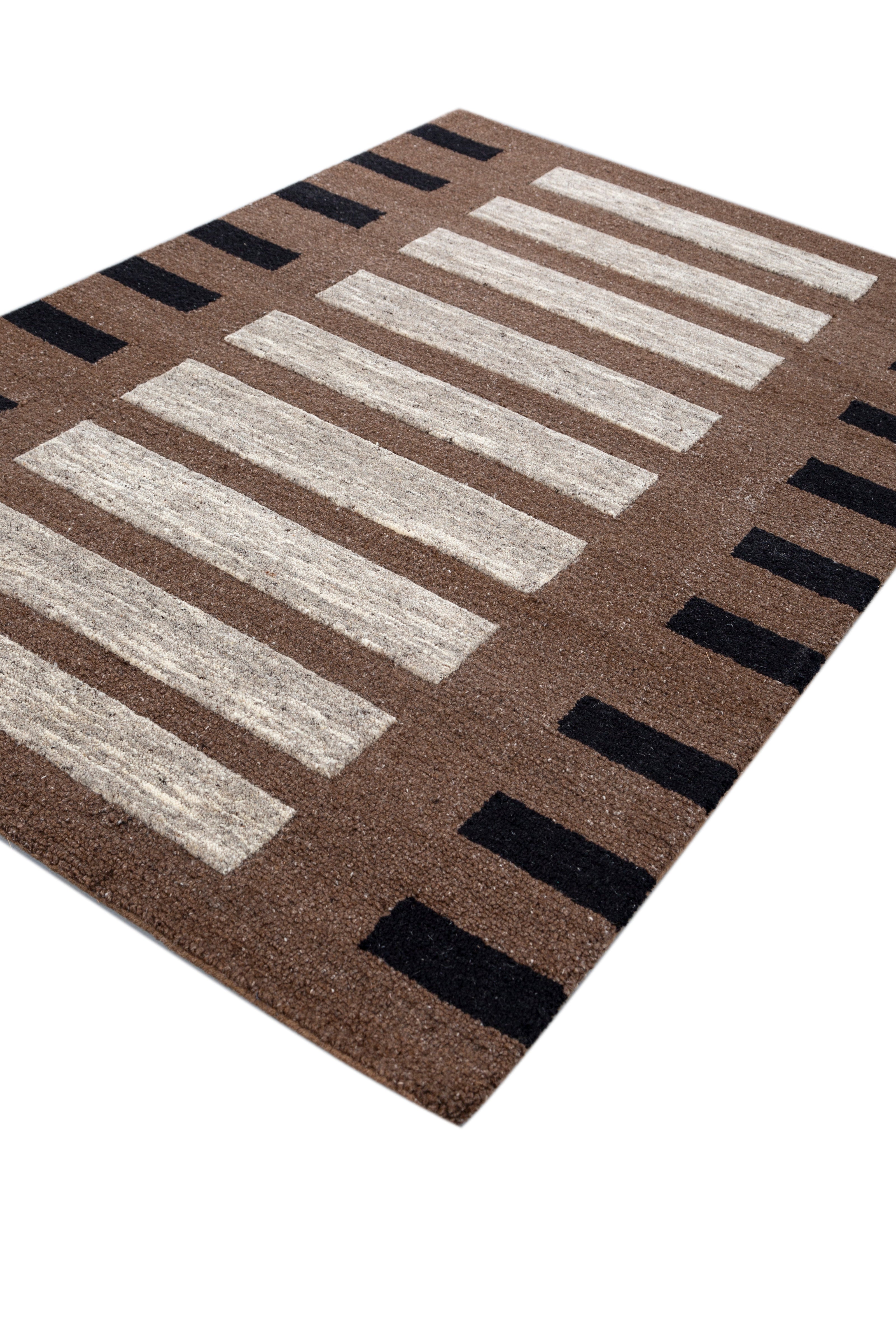 Carpet For Living room 4X6 Feet Beige And Brown Wool & Viscose Rectangle Moroccan And Tribal Rug - I MEAN DESIGN