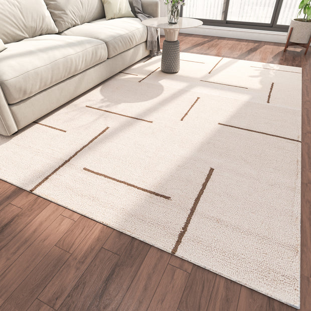 Carpet For Living room 4X6 Feet Beige And Brown Wool & Viscose Rectangle Moroccan And Tribal Rug