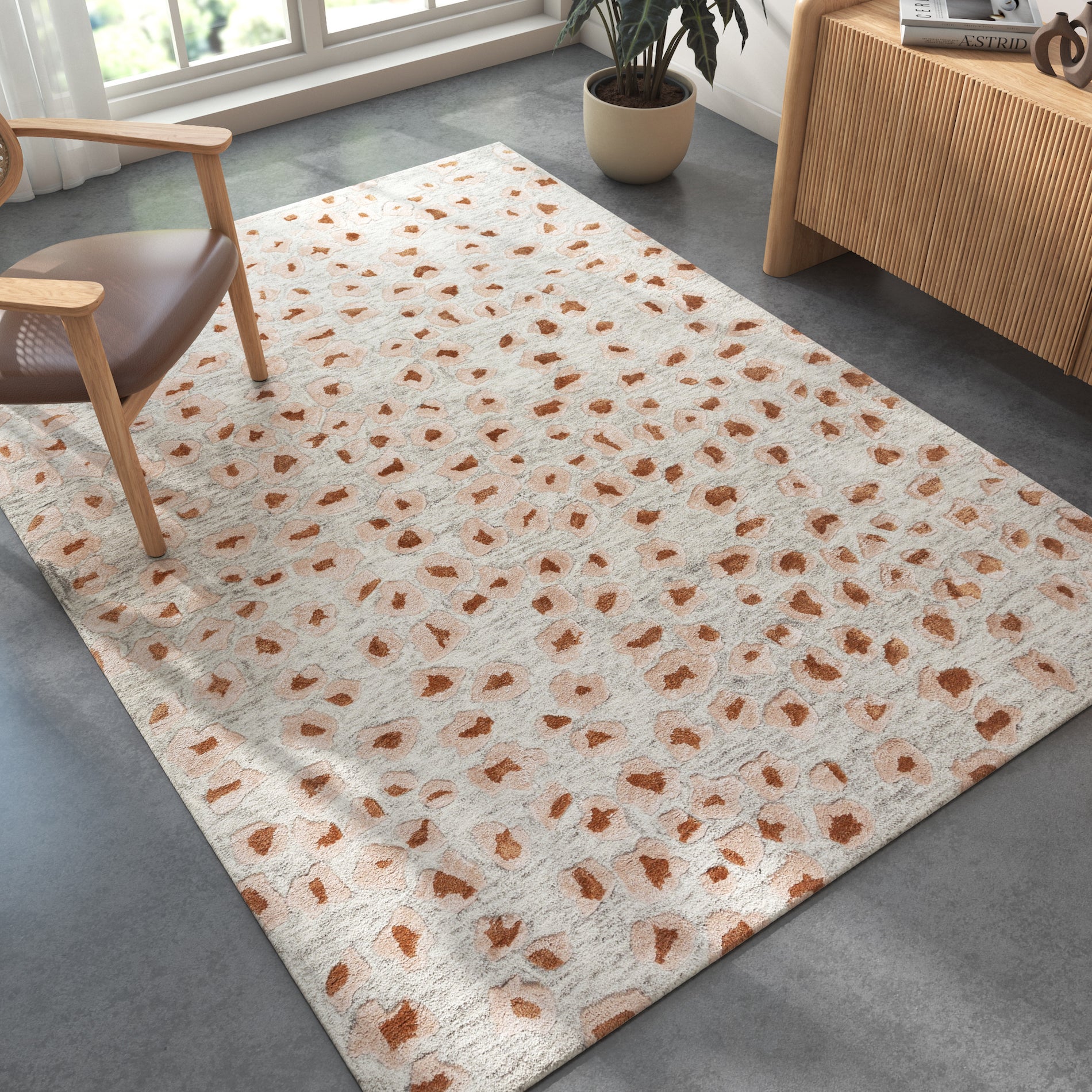 Carpet For Living room 4X6 Feet Beige And Brown Wool & Viscose Rectangle Moroccan And Tribal Rug