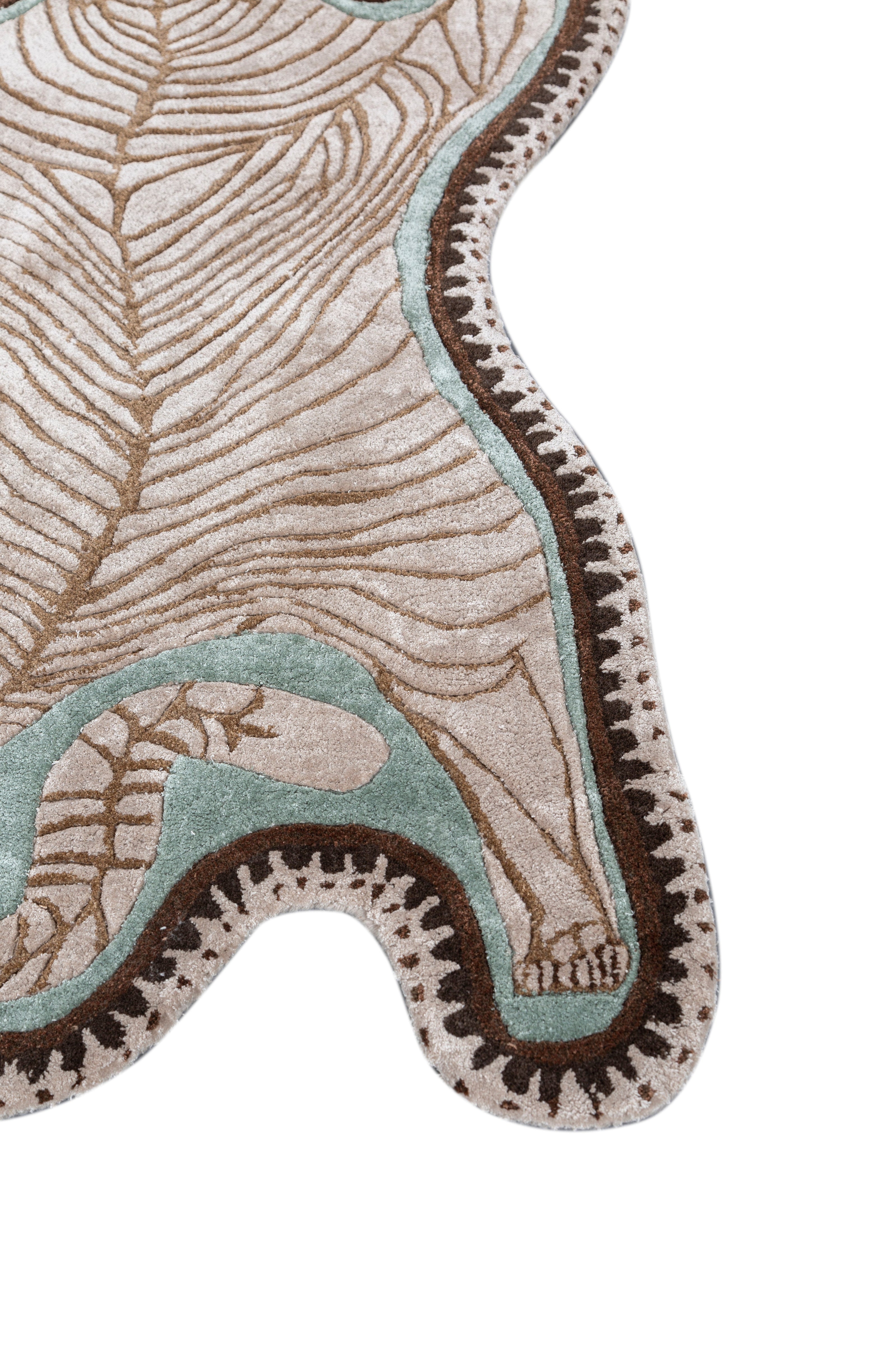 Carpet For Living room 3X4'8 Feet Ivory Wool and Viscose Irregular Floral and Tropical Rug