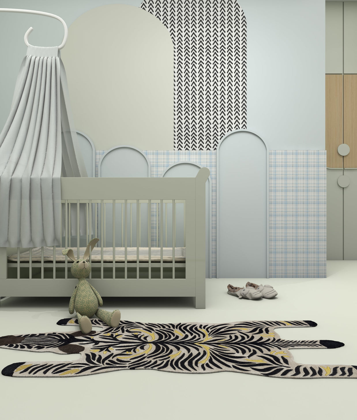 Carpet For Living room 3X7'2 Feet Ivory Wool and Viscose Irregular floral and tropical Rug