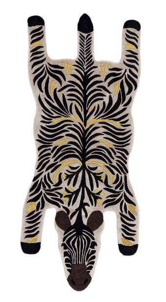 Carpet For Living room 3X7'2 Feet Ivory Wool and Viscose Irregular floral and tropical Rug