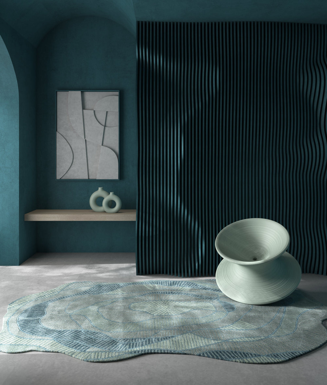 Carpet For Living room 6x9 Feet Blue Wool and Viscose Irregular Abstract Rug