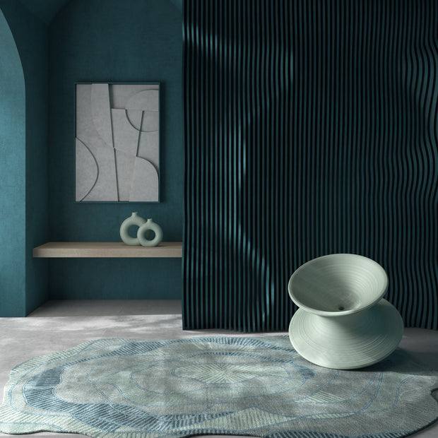 Carpet For Living room 6x9 Feet Blue Wool and Viscose Irregular Abstract Rug