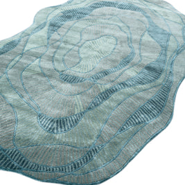 Carpet For Living room 6x9 Feet Blue Wool and Viscose Irregular Abstract Rug