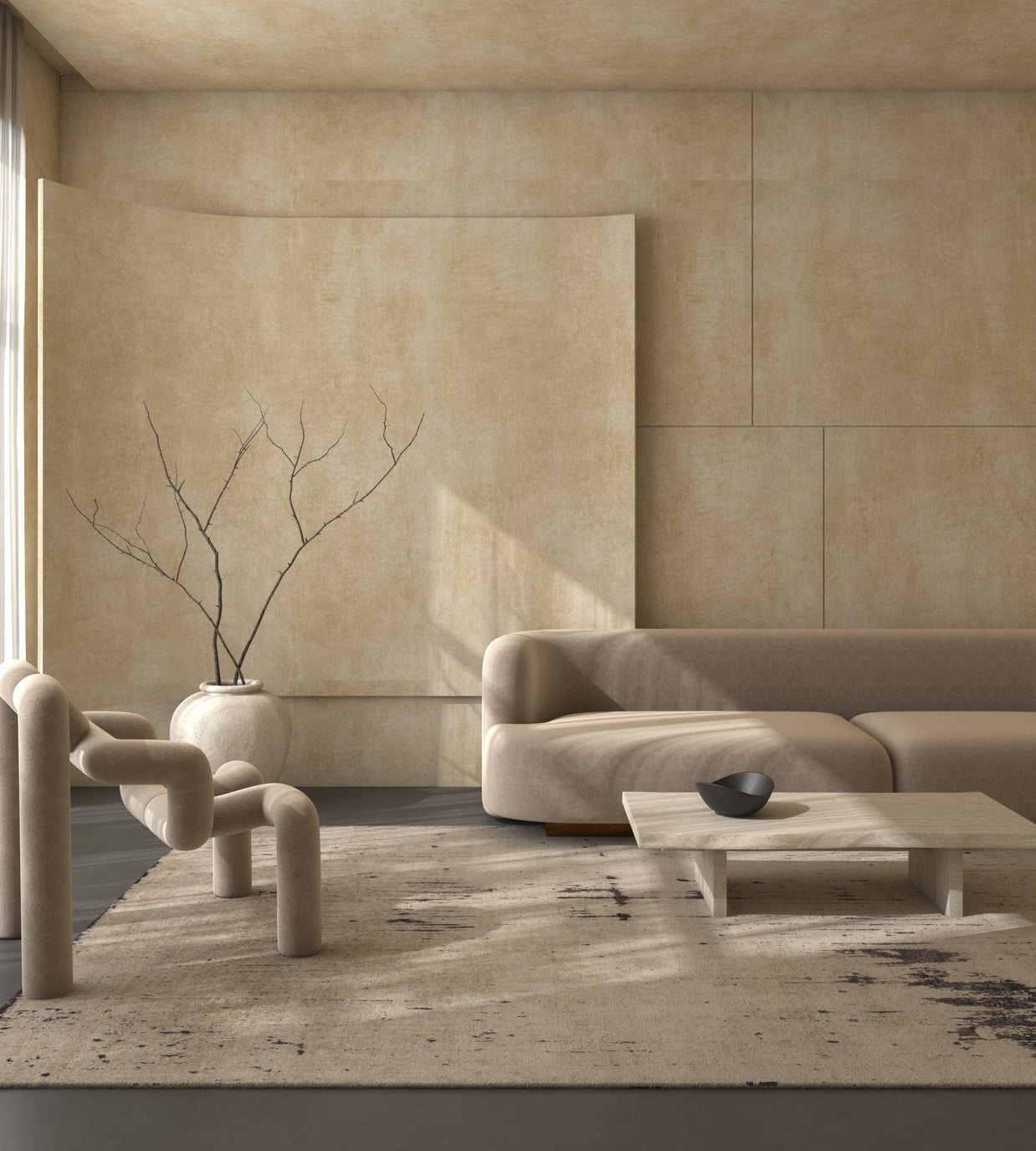 Carpet For Living room 4X6 Feet Ivory Wool and Silk Rectangle Abstract Rug