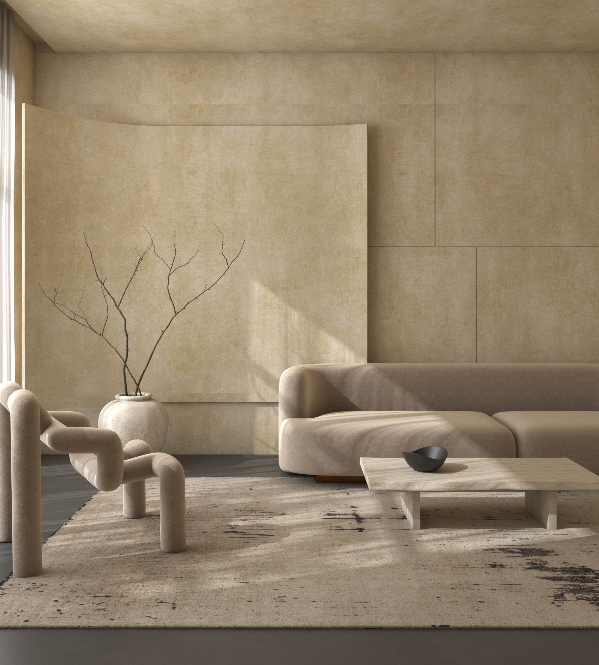 Carpet For Living room 4X6 Feet Ivory Wool and Silk Rectangle Abstract Rug