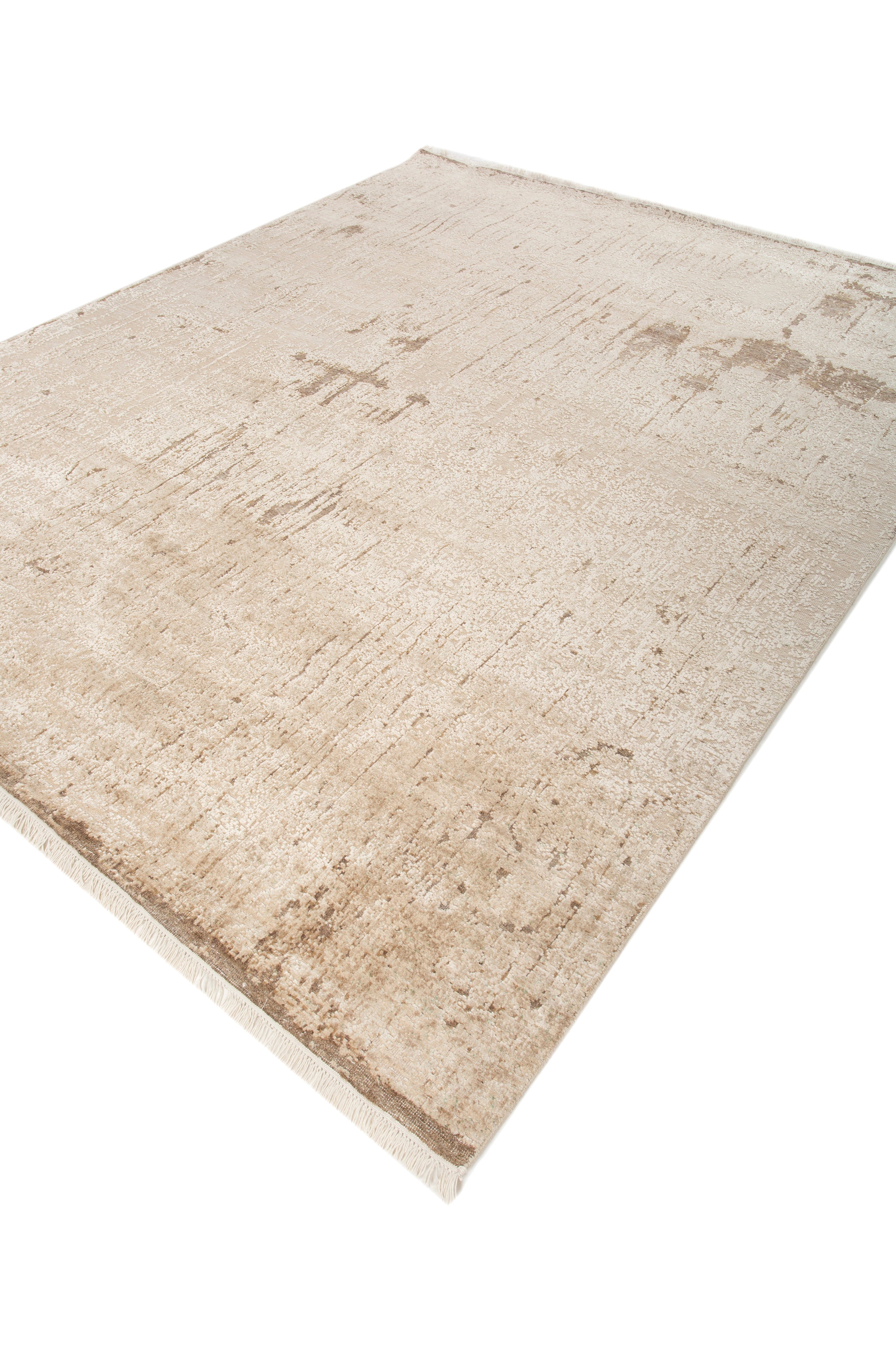 Carpet For Living room 5X8 Feet Ivory Wool and Silk Rectangle Abstract Rug