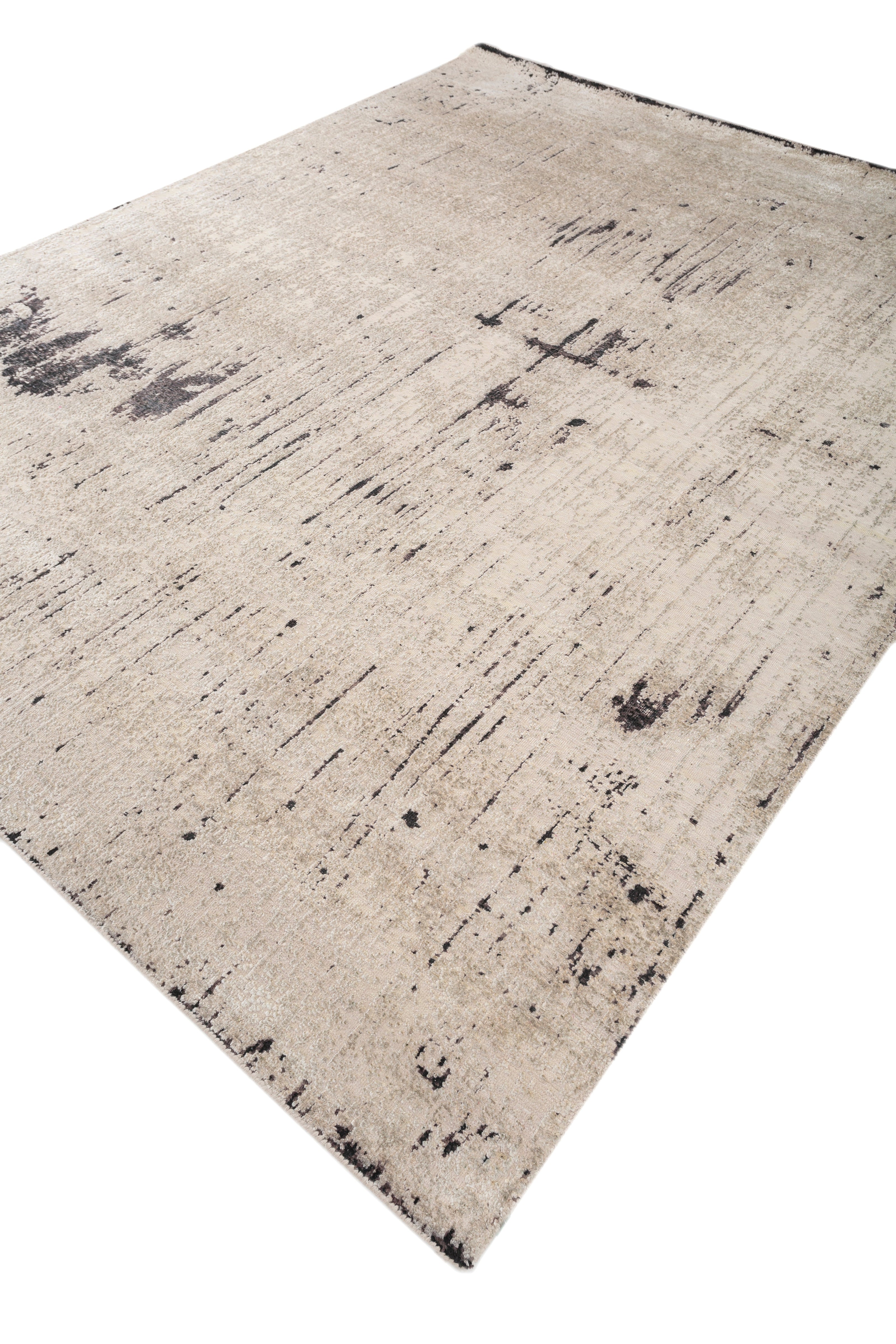 Carpet For Living room 5X8 Feet Ivory Wool and Silk Rectangle Abstract Rug