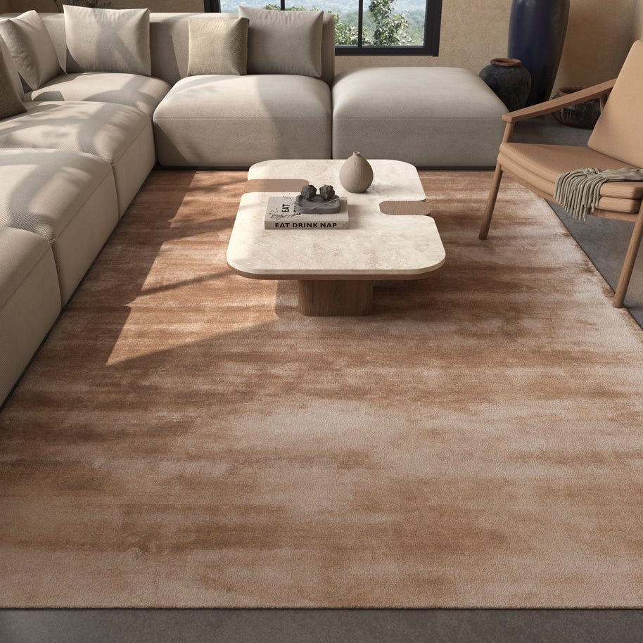 Carpet For Living room 5X8 Feet Beige And Brown Viscose Rectangle Solid Rug - I MEAN DESIGN