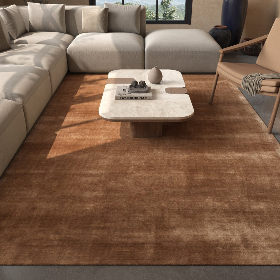 Carpet For Living room 5X8 Feet Gold Viscose Rectangle Solid Rug - I MEAN DESIGN