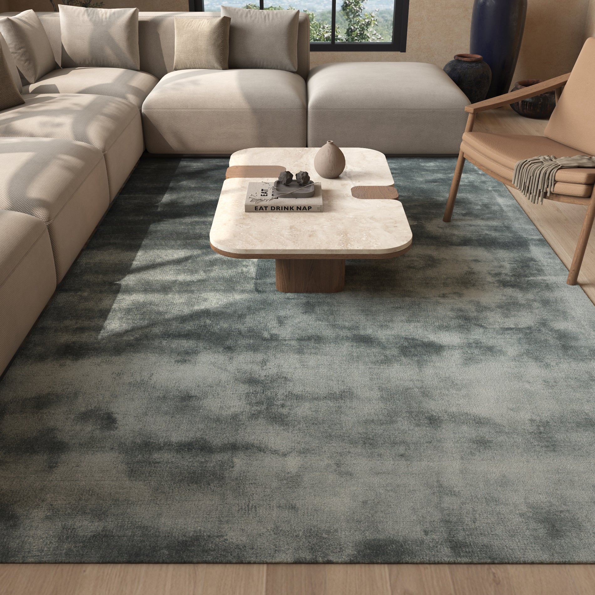 Carpet For Living room 6X9 Feet Blue Viscose Rectangle Solid Rug