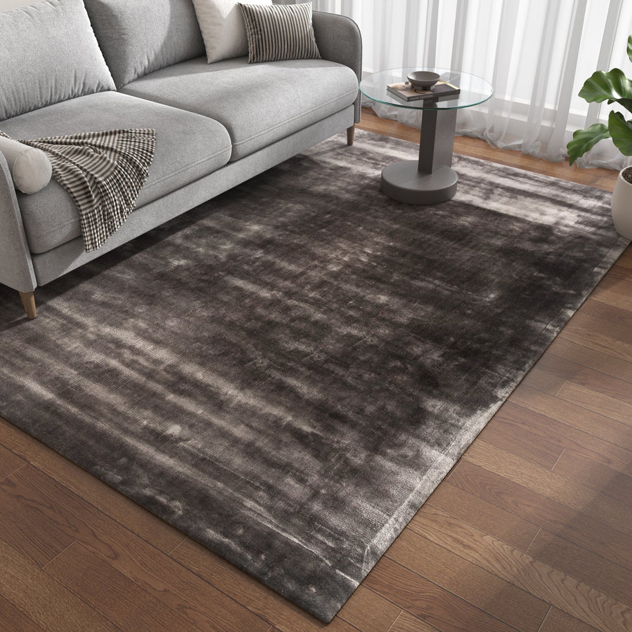 Carpet For Living room 6X9 Feet Grey And Black Viscose Rectangle Solid Rug - I MEAN DESIGN