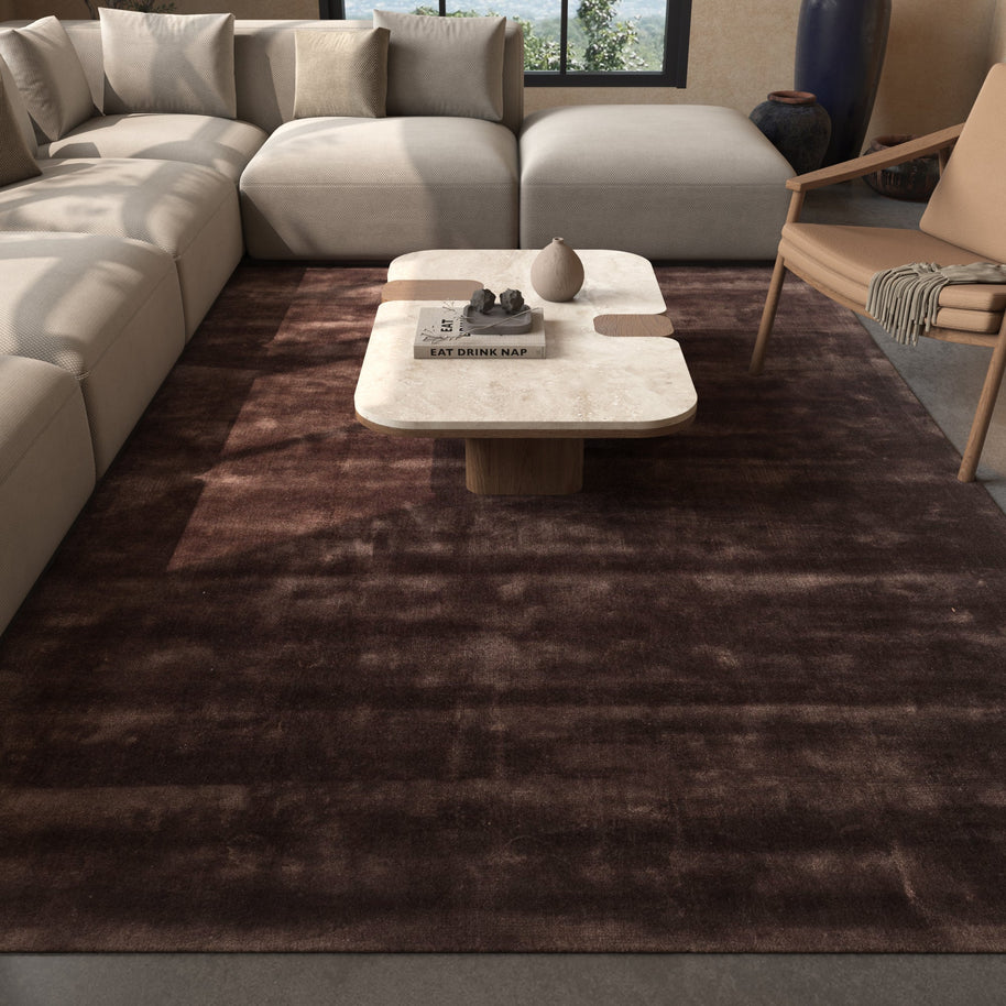 Carpet For Living room 6X9 Feet Beige And Brown Viscose Rectangle Solid Rug - I MEAN DESIGN