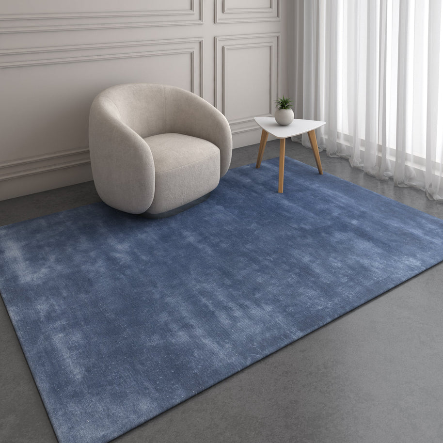 Carpet For Living room 6X9 Feet Blue Viscose Rectangle Solid Rug - I MEAN DESIGN