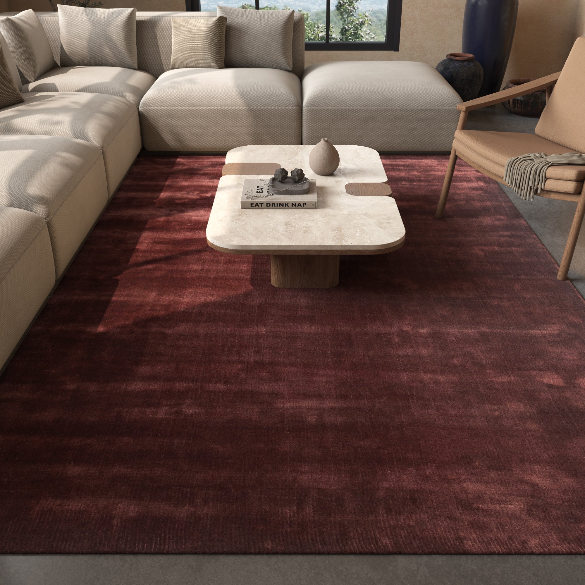 Carpet For Living room 5X8 Feet Red And Orange Viscose Rectangle Solid Rug