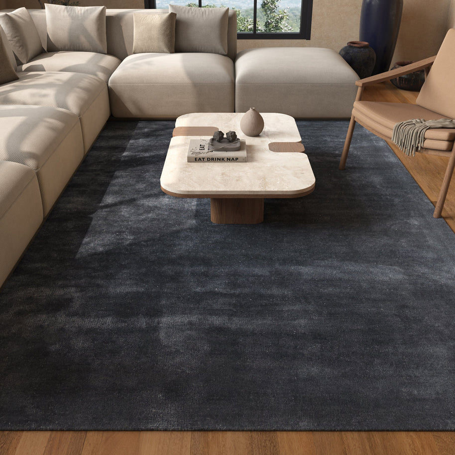 Carpet For Living room 4X6 Feet Blue Viscose Rectangle Solid Rug