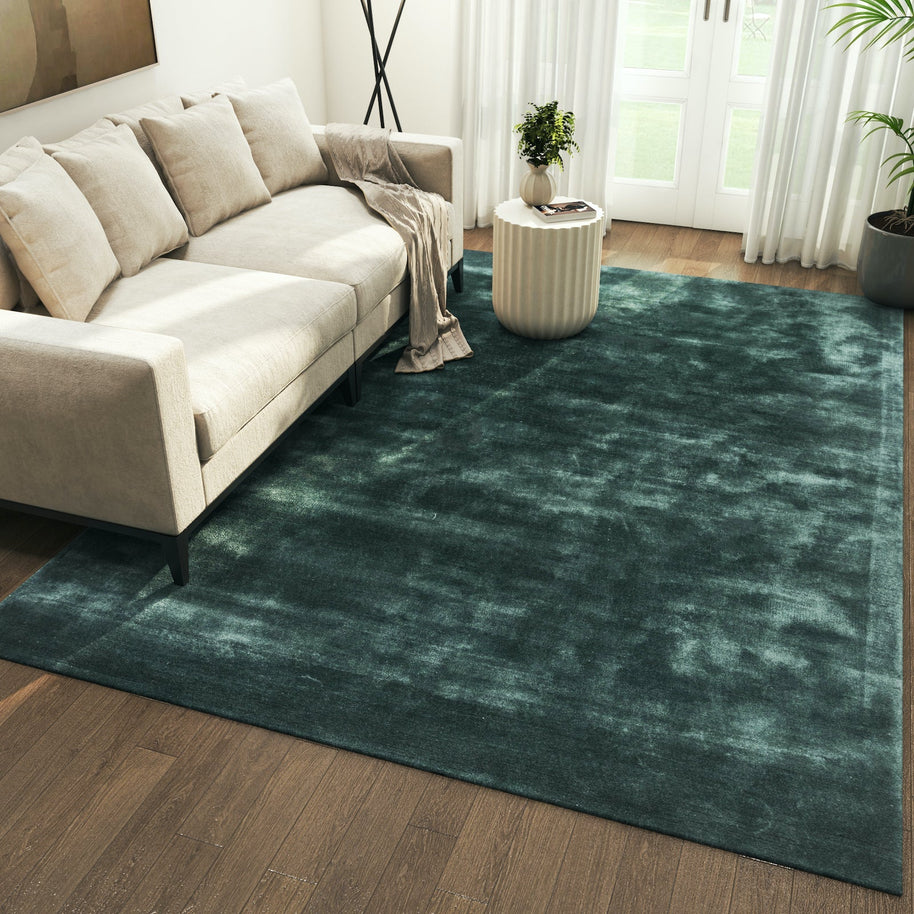 Carpet For Living room 4X6 Feet Blue Viscose Rectangle Solid Rug
