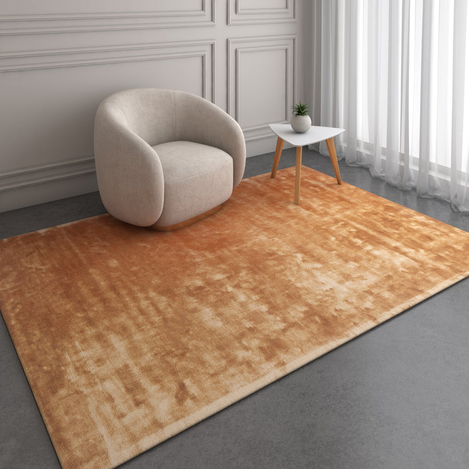Carpet For Living room 6X9 Feet Red And Orange Viscose Rectangle Solid Rug - I MEAN DESIGN