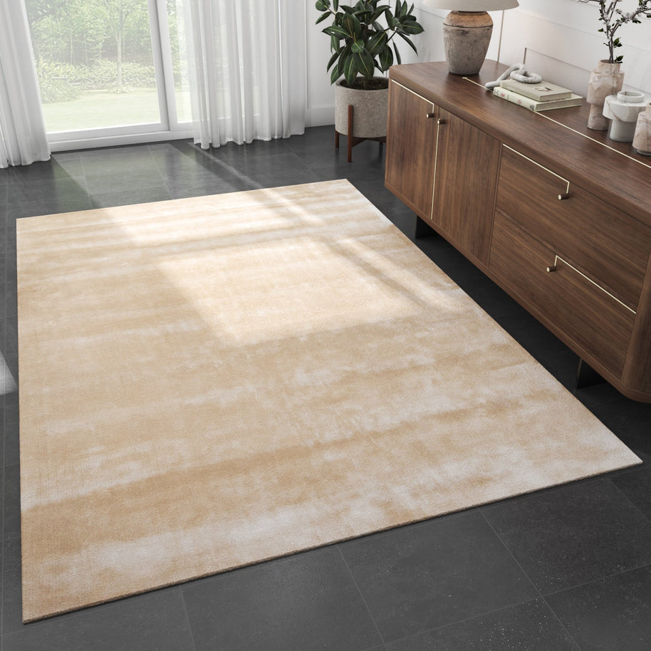 Carpet For Living room 6X9 Feet Ivory Viscose Rectangle Solid Rug - I MEAN DESIGN