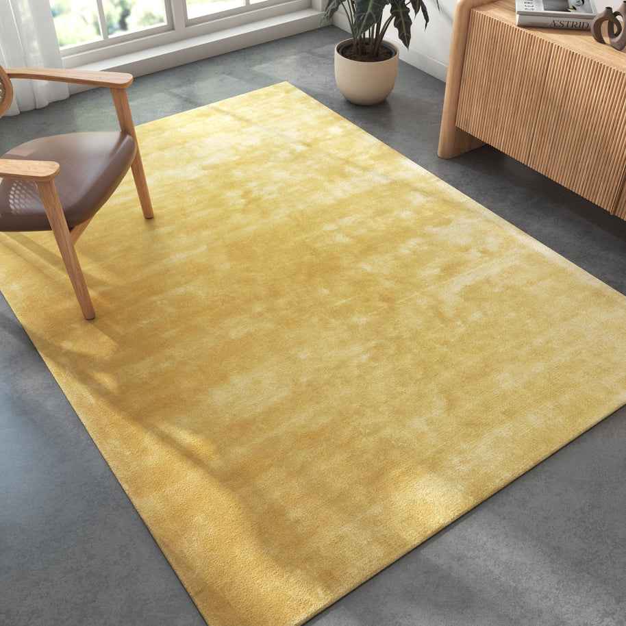 Carpet For Living room 5X8 Feet Gold Viscose Rectangle Solid Rug - I MEAN DESIGN