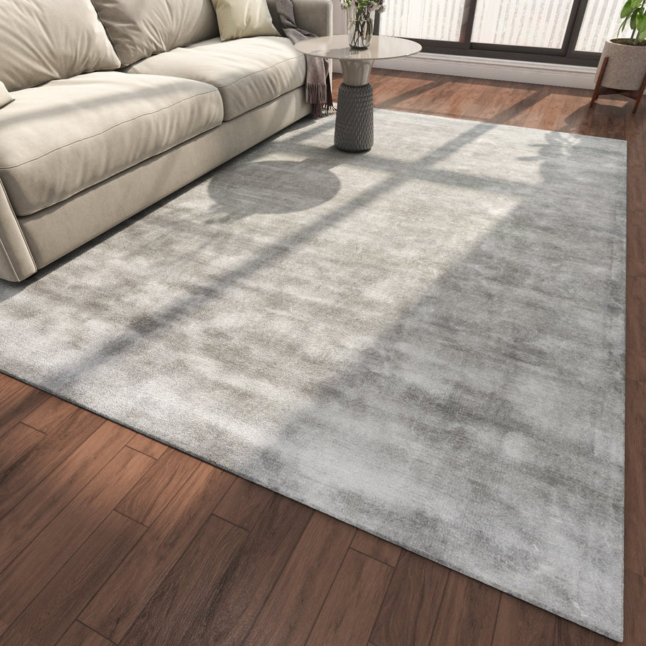 Carpet For Living room 6X9 Feet Blue Viscose Rectangle Solid Rug - I MEAN DESIGN