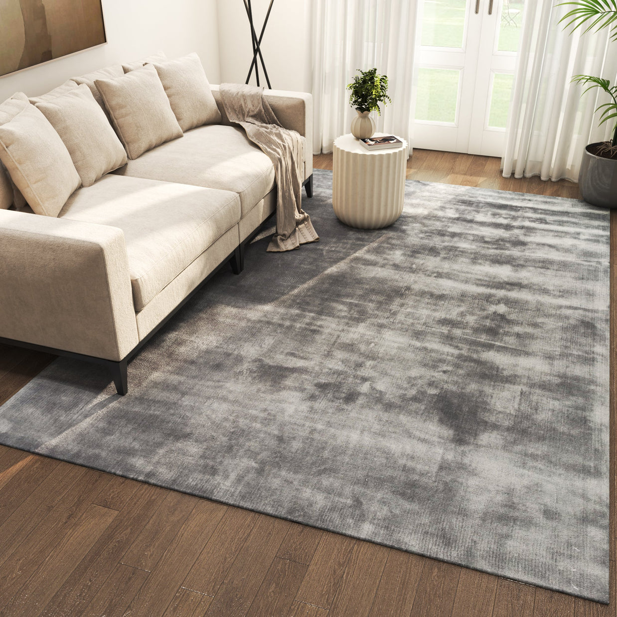 Carpet For Living room 6X9 Feet Blue Viscose Rectangle Solid Rug