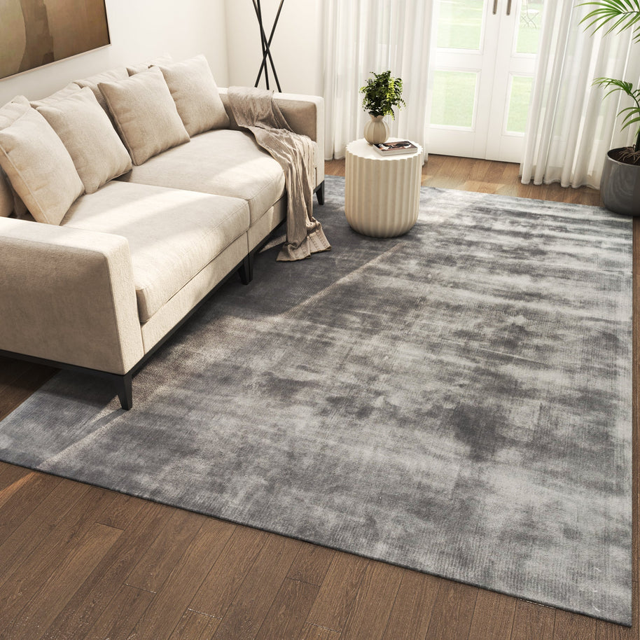 Carpet For Living room 6X9 Feet Blue Viscose Rectangle Solid Rug - I MEAN DESIGN