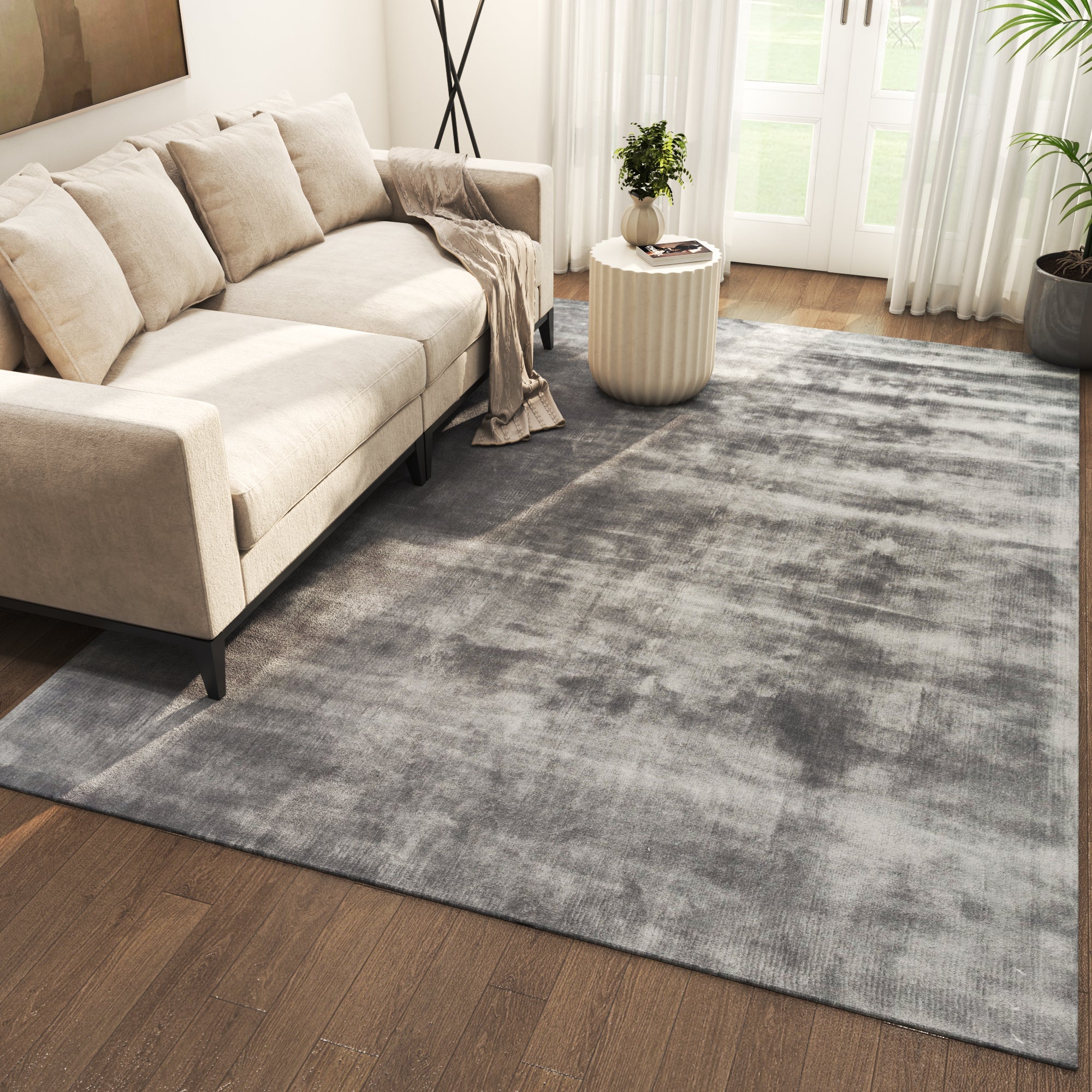 Carpet For Living room 6X9 Feet Blue Viscose Rectangle Solid Rug