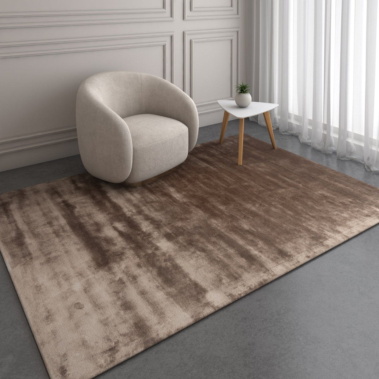 Carpet For Living room 6X9 Feet Beige And Brown Viscose Rectangle Solid Rug