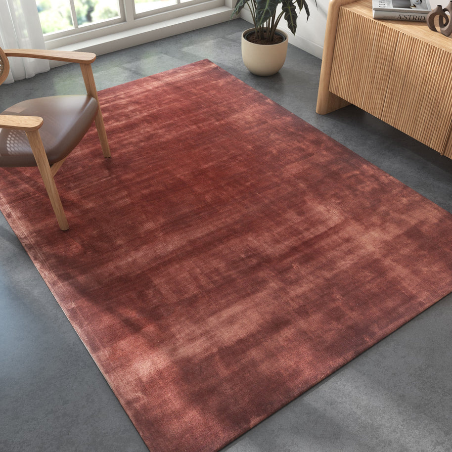 Carpet For Living room 5X8 Feet Red And Orange Viscose Rectangle Solid Rug - I MEAN DESIGN